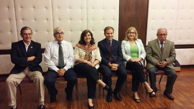 Da esquerda para a direita, Luis Felipe González F. (Chile), Eduardo da Silva Vaz (Brasil), Ángela de Gentile (Argentina), Alfredo Cerisola (Uruguai), Ida Liedke (Paraguai) e Rodolfo Córdova (Bolívia)
